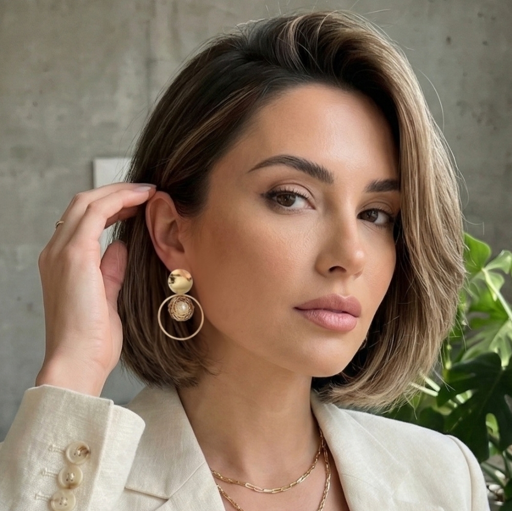 Gold Plated Wire Mesh Faux Pearl Sphere Statement Drop Earrings Geometric Chic - Picture 3 of 15